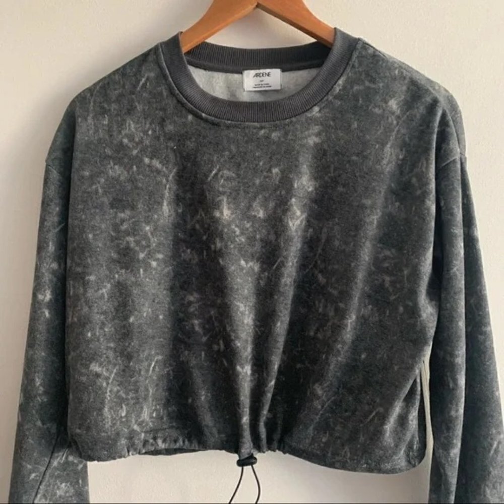 ARDENE NWT Acid Wash Tie Dye Cropped Drawstring Crew Neck Sweatshirt Sweater - Picture 3 of 9